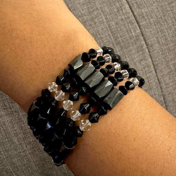 ⚜️3 for $30⚜️ Vintage Hematite Magnetic Wrap Bracelet Black Crystal **Flaw - Picture 3 of 11